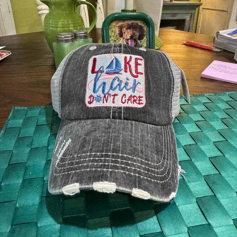 Gray Distressed Cap with Embroidered Design